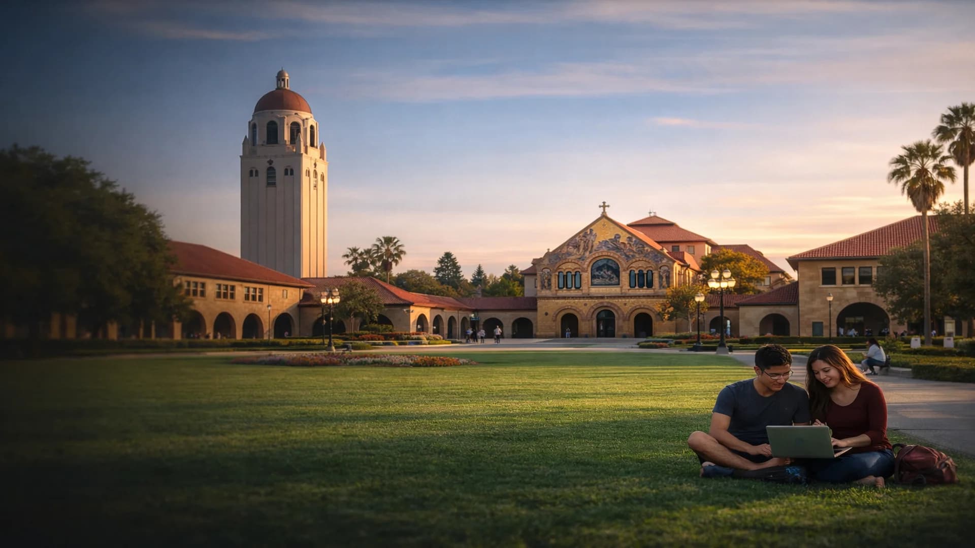 Stanford campus at sunset